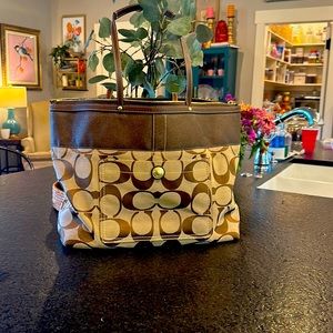 Coach Signature Stripe Khaki Large Tote